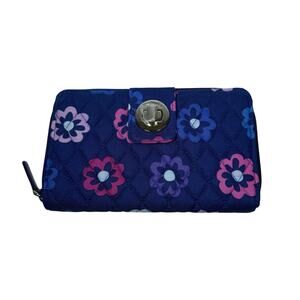 Vera Bradley Turnlock Wallet & Zip Around Ellie Flowers Blue Floral